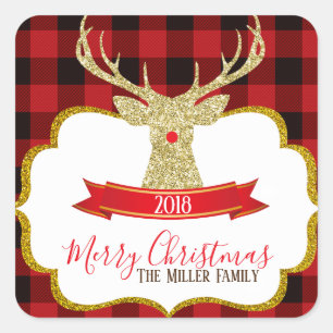 Sticker Carré Noël Vacances Rudolph Reindeer