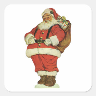 Sticker Carré Noël vintage, Père Noël victorien avec jouets