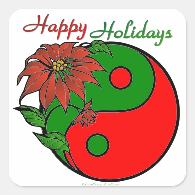 Sticker Carré Noël Yin Yang Poinsettia (Devant)