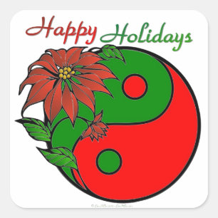 Sticker Carré Noël Yin Yang Poinsettia