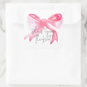Sticker Carré Noeud Élégant Rose Mariage Shower