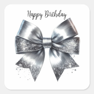 Sticker Carré Nœud métallisé argent Coquette Anniversaire