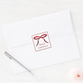 Sticker Carré Nœud rouge simple Joyeux Noël
