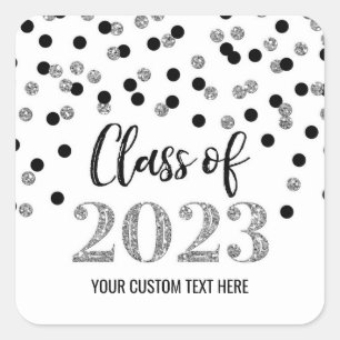 Sticker Carré Noir Argent Confetti Graduation 2023
