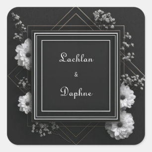 Sticker Carré Noir Blanc Floral Or Géométrique Monochrome