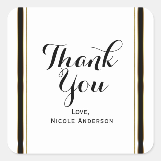 Sticker Carré Noir Blanc Or Elégant Couture Mariage Faveur (Devant)