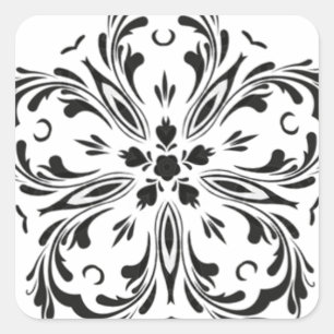 Sticker Carré Noir Blanc Paisley Look Star Design