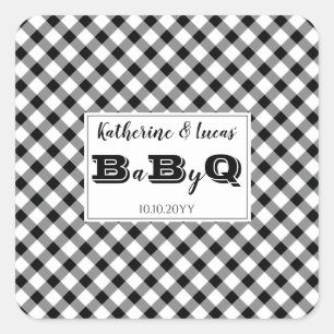 Sticker Carré Noir Chèques blancs Bébé Q BBQ Douche