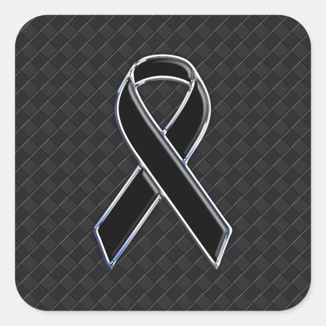 Sticker Carré Noir Chrome Style Ribbon Sensibilisation (Devant)