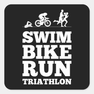 Sticker Carré Noir ・ Course à vélo de natation Triathlon Motivat