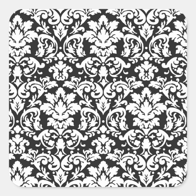 Sticker Carré noir et blanc damassé fleurit (Devant)