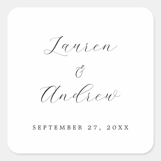Sticker Carré Noir et blanc Élégant Moderne Mariage simple (Devant)