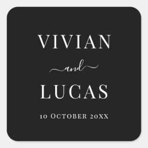 Sticker Carré Noir et blanc moderne Formal Mariage minimal