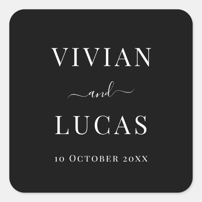 Sticker Carré Noir et blanc moderne Formal Mariage minimal (Devant)