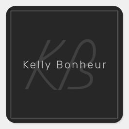 Sticker Carré Noir et gris moderne | Nom et monogramme du Cool