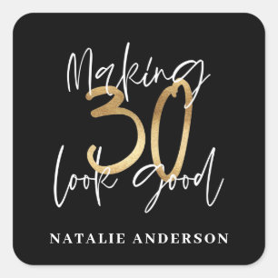 Sticker Carré Noir et or 30e anniversaire script moderne élégant