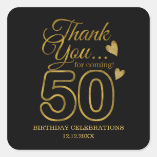 Sticker Carré Noir et Or 50e anniversaire Merci