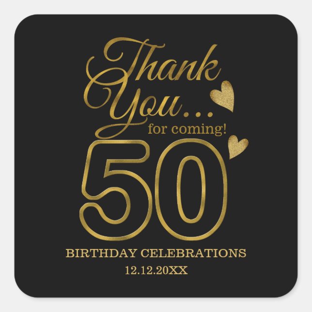 Sticker Carré Noir et Or 50e anniversaire Merci (Devant)