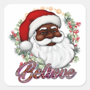 Sticker Carré Noir fort Père Noël Melanin Noël Claus Hommes