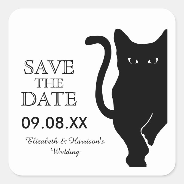 Sticker Carré Noir Mariage Chat Enregistrer La Date (Devant)