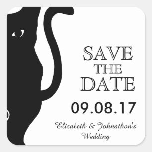 Sticker Carré Noir Mariage Chat Enregistrer La Date