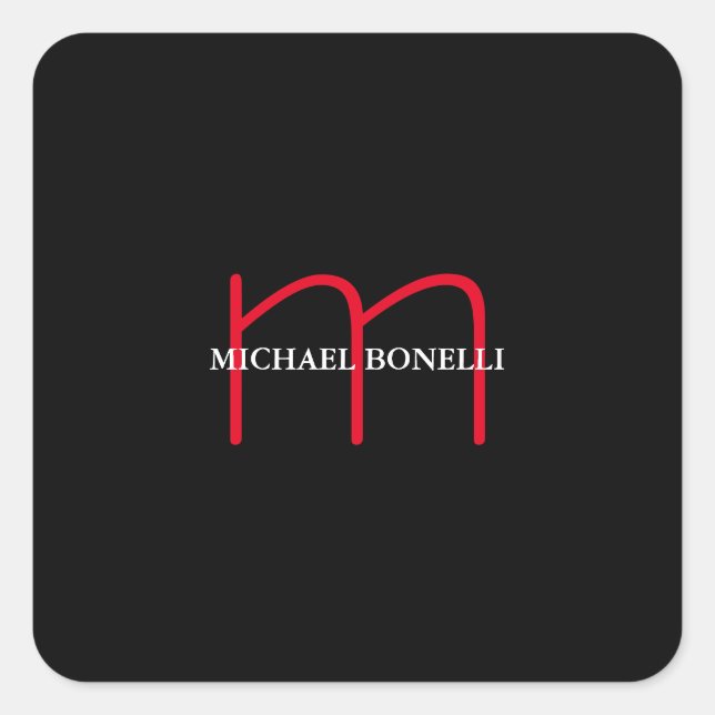Sticker Carré Noir moderne rouge monogramme professionnel (Devant)