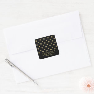 Sticker Carré Noir & Or moderne Pois mariage Faveur