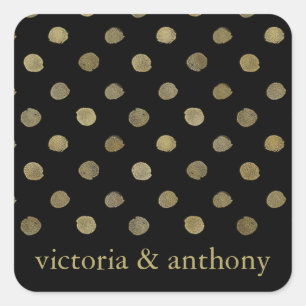 Sticker Carré Noir & Or moderne Pois mariage Faveur