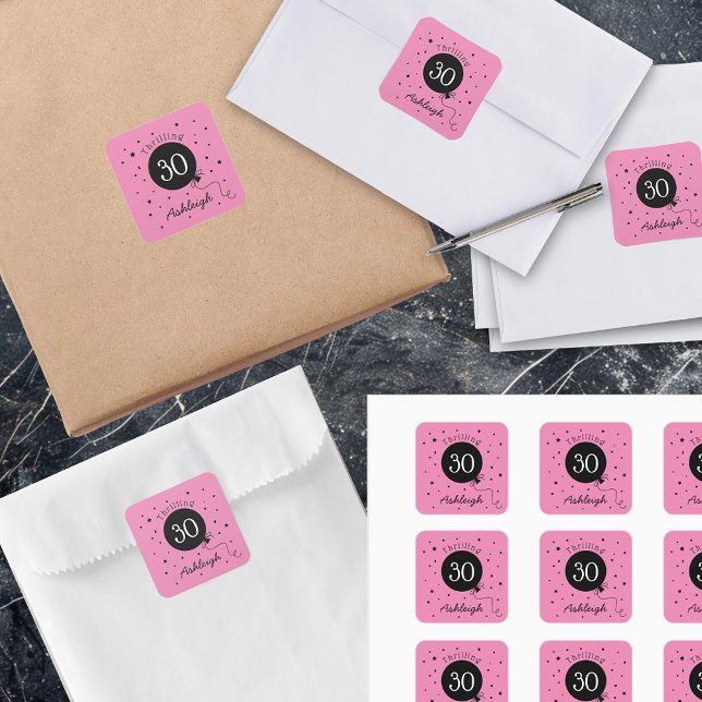 Sticker Carré Noir rose 30e anniversaire (Créateur téléchargé)