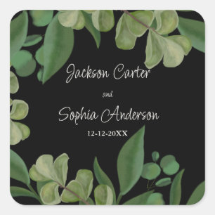 Sticker Carré Noir & vert Elégant vert rustique feuille luxurian