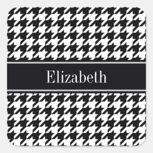 Sticker Carré Noir Wht Pied Poule Nom Monogramme Noir
