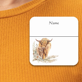Sticker Carré Nom Balise Baby shower Bébé Highland Vache Calf