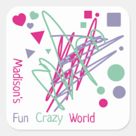 Sticker Carré Nom Coeurs Carré Points Triangles Fun monde fou