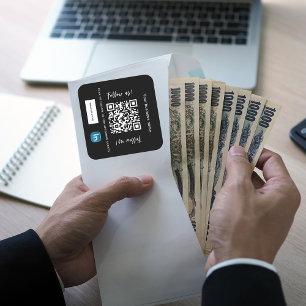 Sticker Carré Nom commercial blanc noir code qr lié