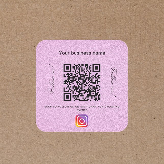 Sticker Carré Nom commercial en cuir rose qr code instagram (Créateur téléchargé)