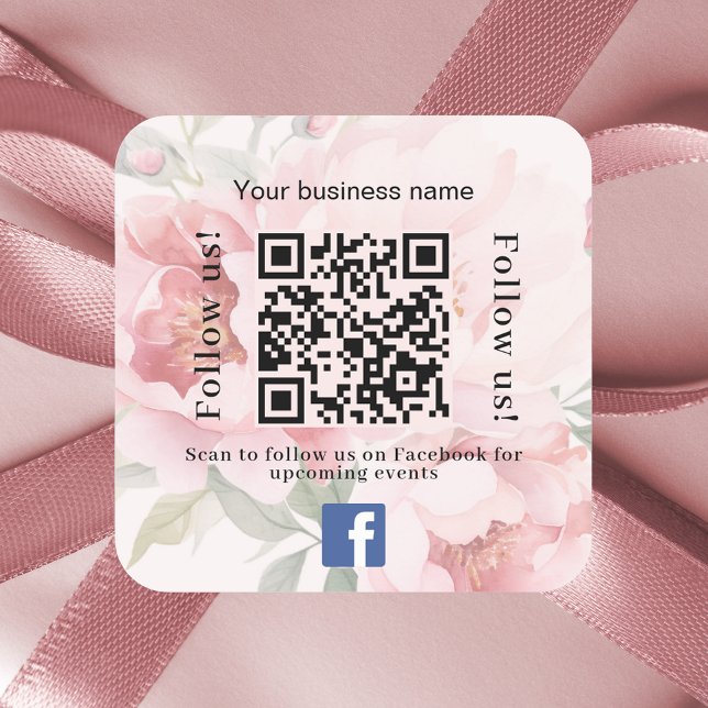 Sticker Carré Nom commercial rose floral qr code Facebook (Créateur téléchargé)