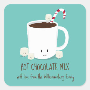 Sticker Carré Nom de famille Chocolat chaud Mix Noël
