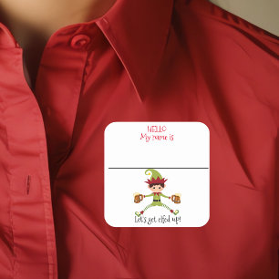 Sticker Carré Nom de la fête Balise Amusant Elf de Noël