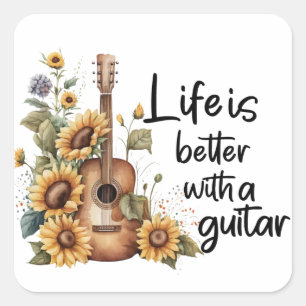 Sticker Carré Nom de la Personnaliser Guitare avec tournesol