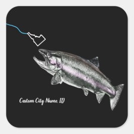 STICKER CARRÉ NOM DE LA VILLE PERSONNALISÉE STEELHEAD ICI PÊCHE 
