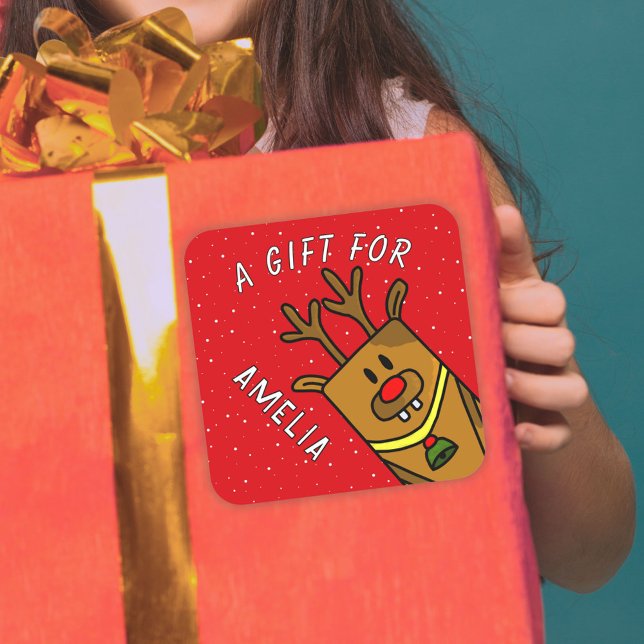 Sticker Carré Nom de l'enfant Noël Cadeau de Noël (Créateur téléchargé)