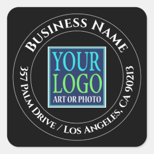 Sticker Carré Nom de l'entreprise, logo, adresse, texte blanc su