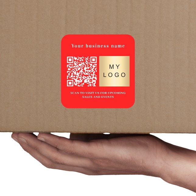 Sticker Carré Nom de l'entreprise logo rouge clair code qr (Créateur téléchargé)