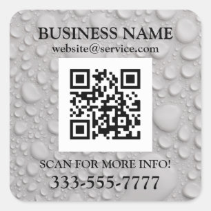 Sticker Carré Nom de l'entreprise Promo, Code QR, Gouttes d'eau