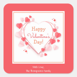 Sticker Carré Nom de l'Heureuse Sainte-Valentin des Coeurs rouge