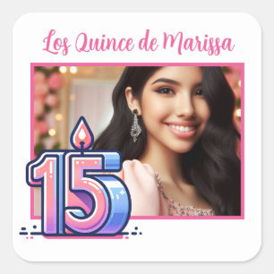 Sticker Carré Nom de photo personnalisé 15e anniversaire Los Qui