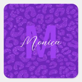Sticker Carré Nom de script de monogramme de paillettes violette
