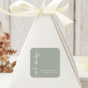 Sticker Carré Nom de script minimaliste Sage Oh Baby shower