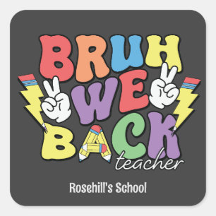 Sticker Carré Nom d'école personnalisé Rétro Retour à l'école