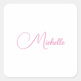 Sticker Carré Nom d'écriture moderne professionnel rose blanc